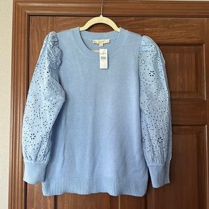 Loft Eyelet Sleeve Mixed Media Sweater